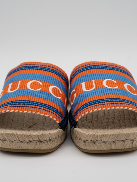 Gucci Mens Striped Sandals Espadrilles Open Toe Blue Orange size 6G 6.5 US main image 6
